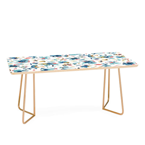 Ninola Design Blue Watercolor Hibiscus Floral Coffee Table