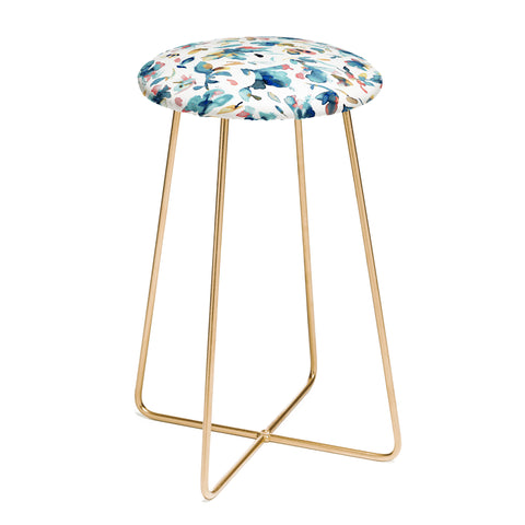 Ninola Design Blue Watercolor Hibiscus Floral Counter Stool