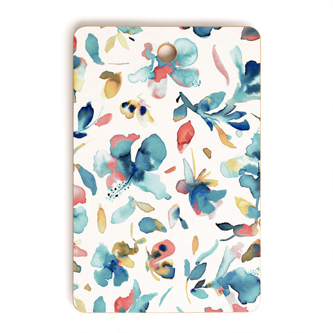 Ninola Design Blue Watercolor Hibiscus Floral Cutting Board Rectangle