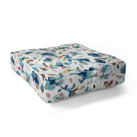 Ninola Design Blue Watercolor Hibiscus Floral Floor Pillow Square