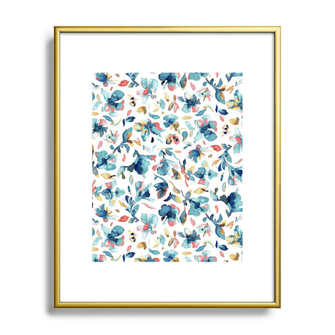 Ninola Design Blue Watercolor Hibiscus Floral Metal Framed Art Print