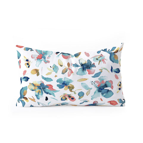 Ninola Design Blue Watercolor Hibiscus Floral Oblong Throw Pillow