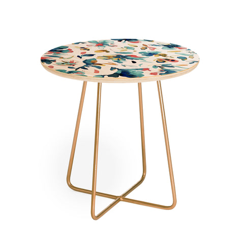 Ninola Design Blue Watercolor Hibiscus Floral Round Side Table