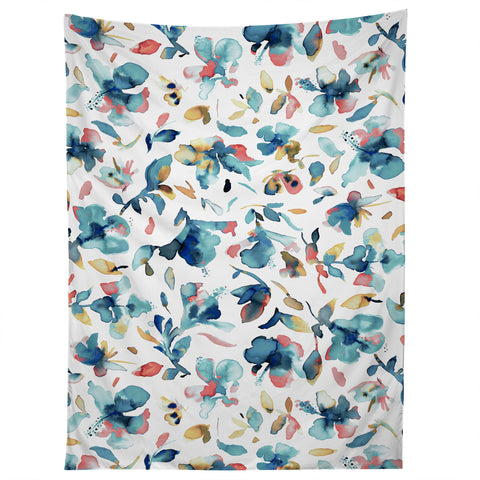 Ninola Design Blue Watercolor Hibiscus Floral Tapestry