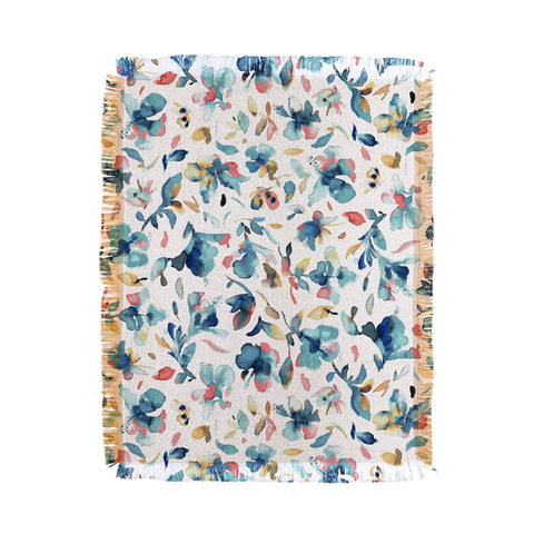 Ninola Design Blue Watercolor Hibiscus Floral Throw Blanket