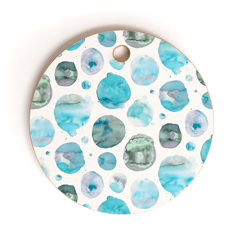 Ninola Design Blue Watercolor Polka Dots Cutting Board Round