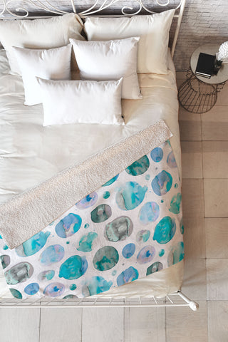 Ninola Design Blue Watercolor Polka Dots Fleece Throw Blanket