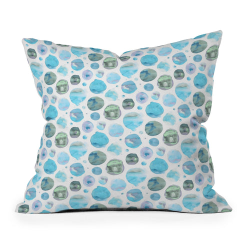 Ninola Design Blue Watercolor Polka Dots Throw Pillow