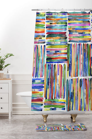 Ninola Design Bold and bright stripes Multi Shower Curtain And Mat
