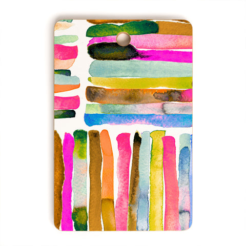Ninola Design Bold bright stripes Pink Cutting Board Rectangle