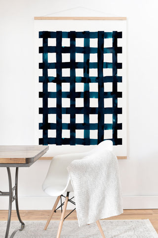 Ninola Design Bold grid plaids Navy Art Print And Hanger