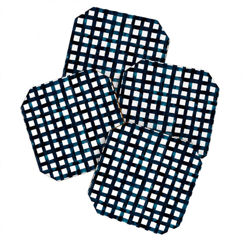 Ninola Design Bold grid plaids Navy Coaster Set