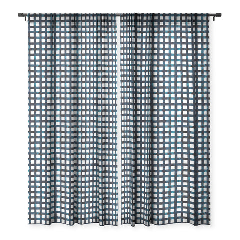 Ninola Design Bold grid plaids Navy Sheer Window Curtain