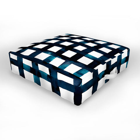 Ninola Design Bold grid plaids Navy Outdoor Floor Cushion