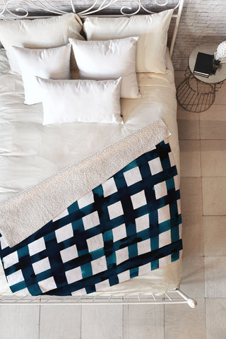 Ninola Design Bold grid plaids Navy Fleece Throw Blanket