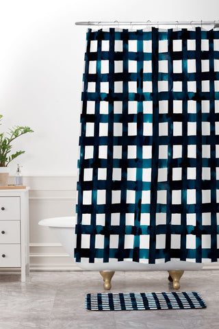Ninola Design Bold grid plaids Navy Shower Curtain And Mat