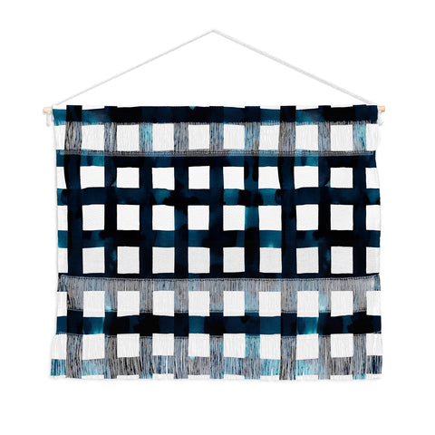 Ninola Design Bold grid plaids Navy Wall Hanging Landscape