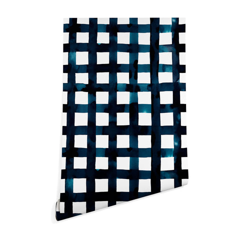 Ninola Design Bold grid plaids Navy Wallpaper
