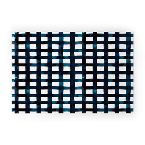 Ninola Design Bold grid plaids Navy Welcome Mat