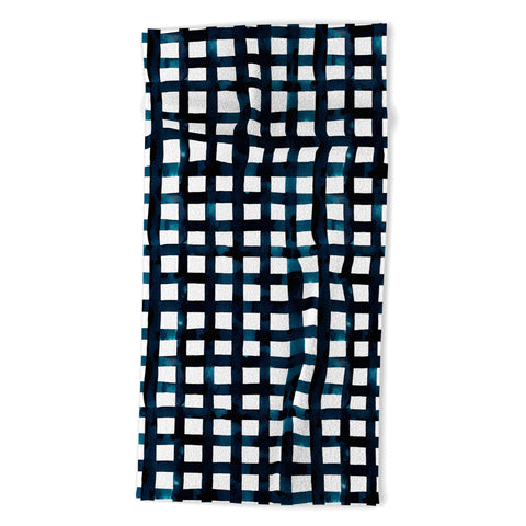 Ninola Design Bold grid plaids Navy Beach Towel