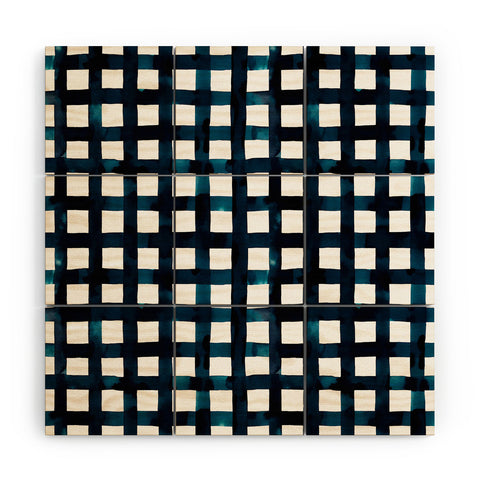 Ninola Design Bold grid plaids Navy Wood Wall Mural