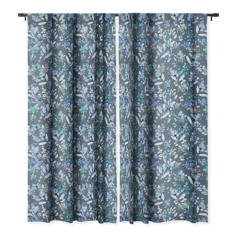 Ninola Design Botanical Abstract Blue Blackout Window Curtain