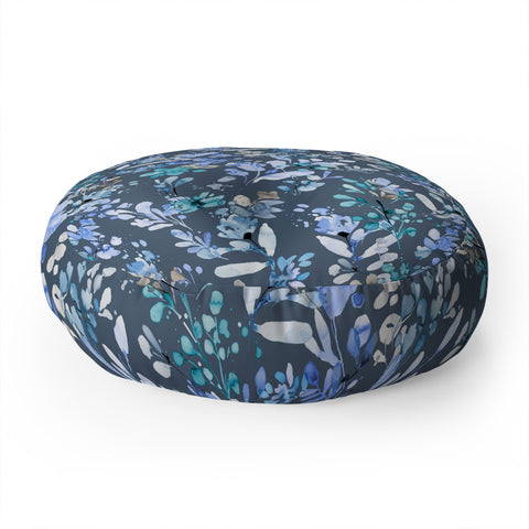 Ninola Design Botanical Abstract Blue Floor Pillow Round