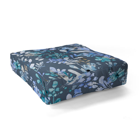 Ninola Design Botanical Abstract Blue Floor Pillow Square