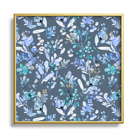 Ninola Design Botanical Abstract Blue Square Metal Framed Art Print