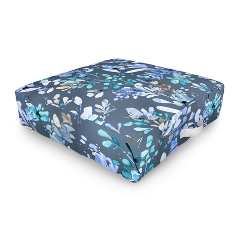 Ninola Design Botanical Abstract Blue Outdoor Floor Cushion