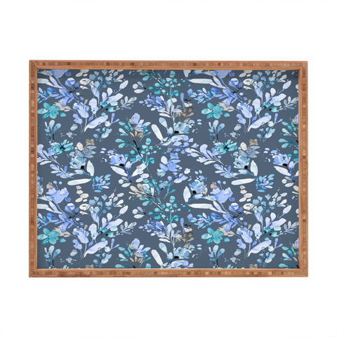 Ninola Design Botanical Abstract Blue Rectangular Tray