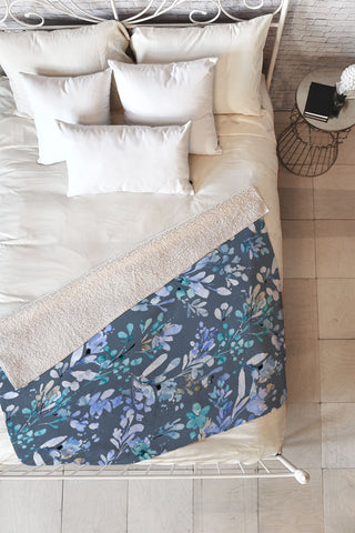 Ninola Design Botanical Abstract Blue Fleece Throw Blanket