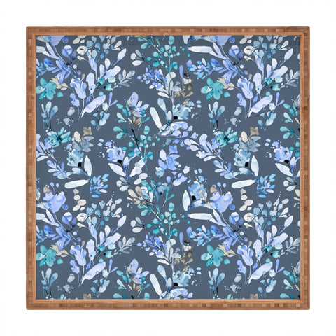 Ninola Design Botanical Abstract Blue Square Tray