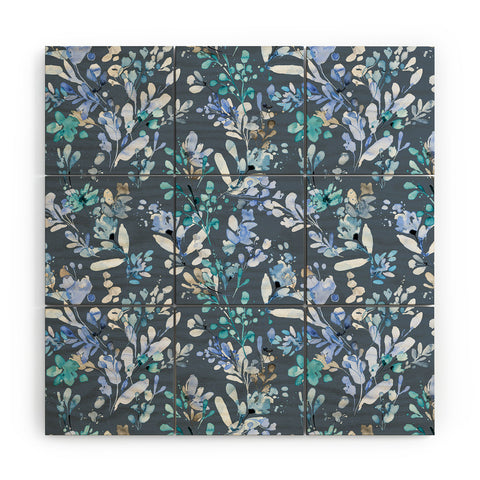 Ninola Design Botanical Abstract Blue Wood Wall Mural