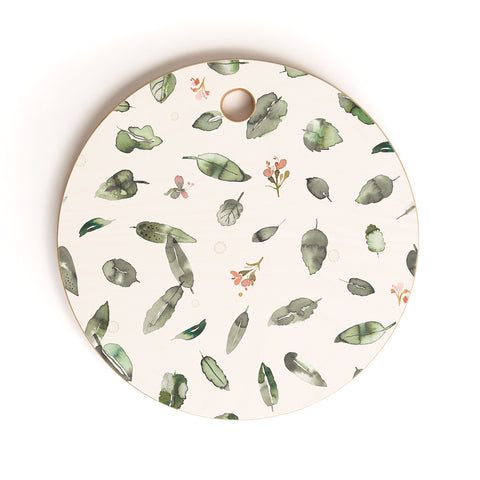 Ninola Design Botanical leaves Green Cutting Board Round
