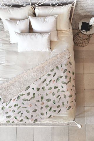 Ninola Design Botanical leaves Green Fleece Throw Blanket