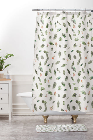 Ninola Design Botanical leaves Green Shower Curtain And Mat