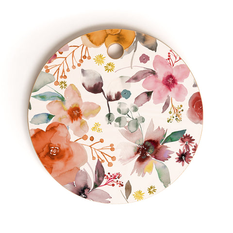 Ninola Design Bountiful Bouquet Countryside Red Cutting Board Round