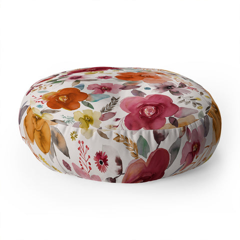 Ninola Design Bountiful Bouquet Countryside Red Floor Pillow Round