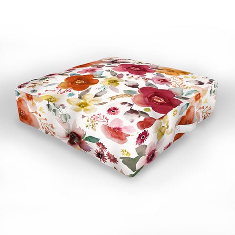 Ninola Design Bountiful Bouquet Countryside Red Outdoor Floor Cushion