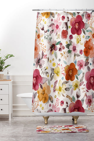 Ninola Design Bountiful Bouquet Countryside Red Shower Curtain And Mat