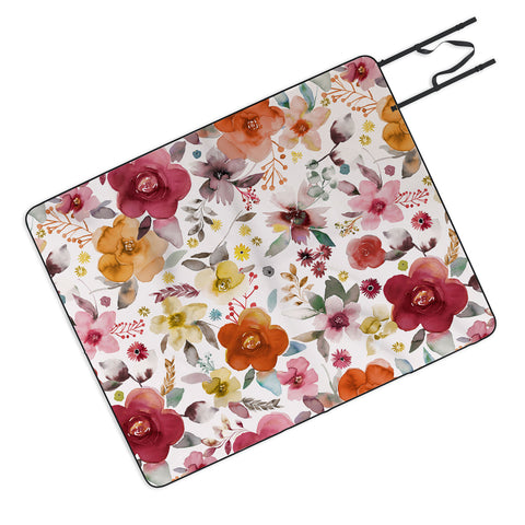 Ninola Design Bountiful Bouquet Countryside Red Outdoor Blanket
