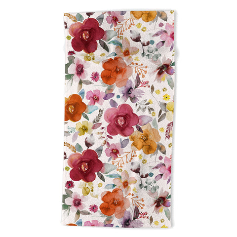 Ninola Design Bountiful Bouquet Countryside Red Beach Towel