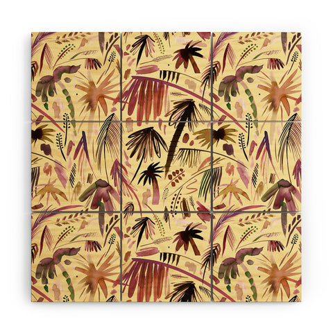 Ninola Design Brushstrokes Palms Terracota Wood Wall Mural