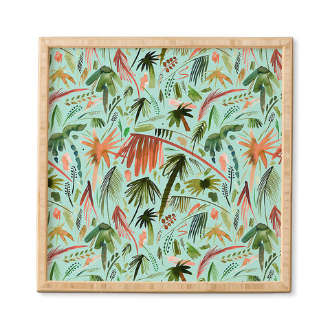 Ninola Design Brushstrokes Palms Turquoise Framed Wall Art