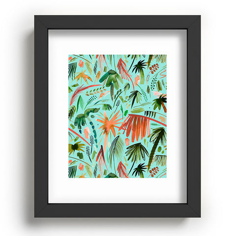 Ninola Design Brushstrokes Palms Turquoise Recessed Framing Rectangle