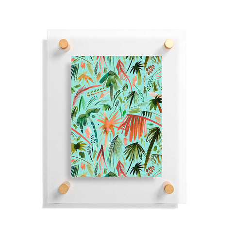Ninola Design Brushstrokes Palms Turquoise Floating Acrylic Print