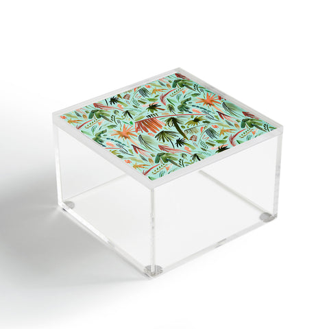 Ninola Design Brushstrokes Palms Turquoise Acrylic Box