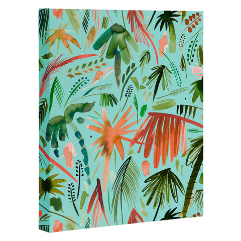 Ninola Design Brushstrokes Palms Turquoise Art Canvas