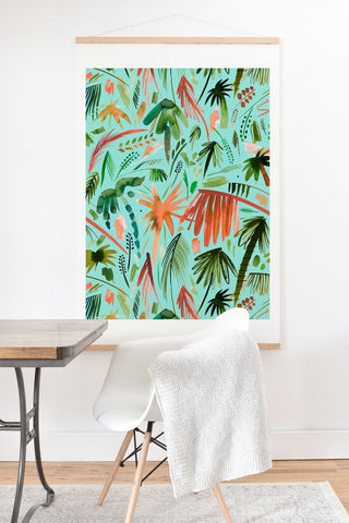 Ninola Design Brushstrokes Palms Turquoise Art Print And Hanger